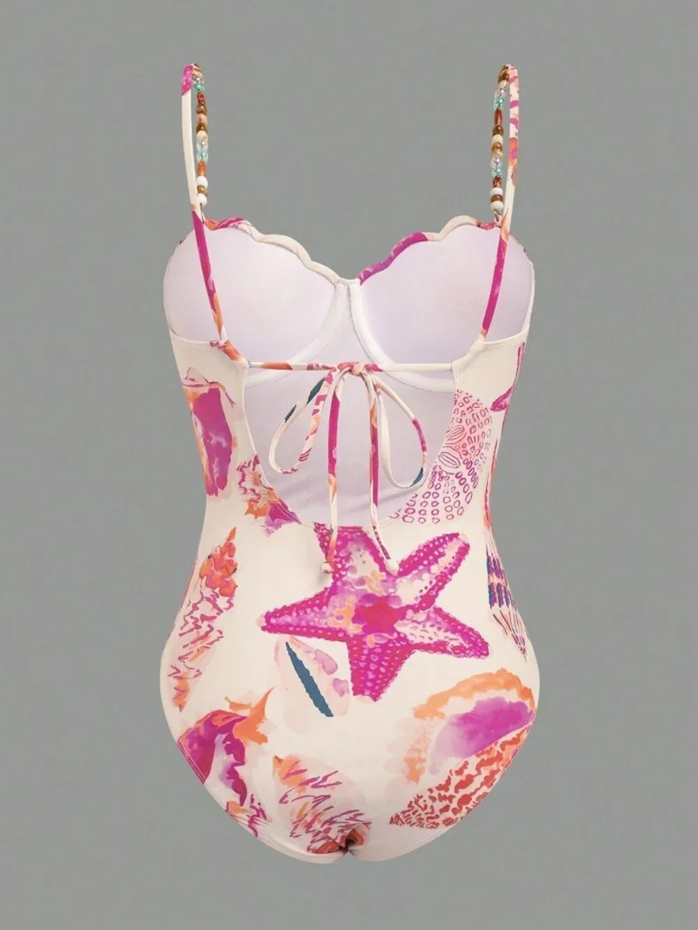 Multicolor Casual Women's sea shell Print Spaghetti Strap One-Piece Swimsuit